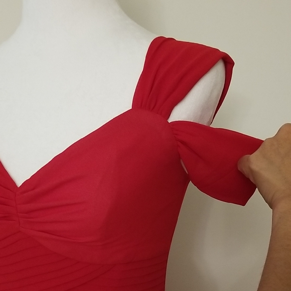 SHEIN Red Ruched Ruffled Maxi Gown - Picture 7 of 8